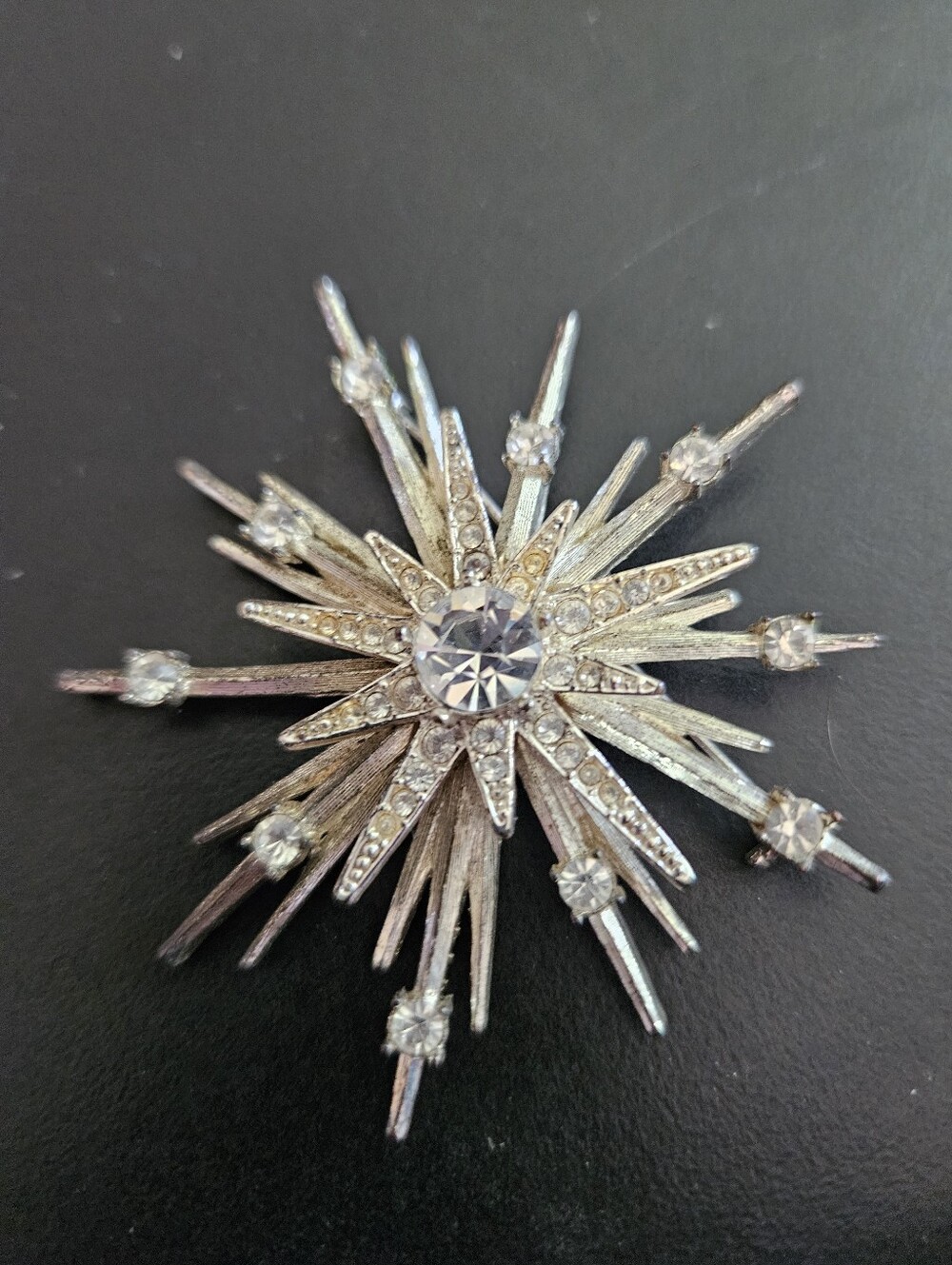 Avon Silver-tone Starburst Crystal Brooch
